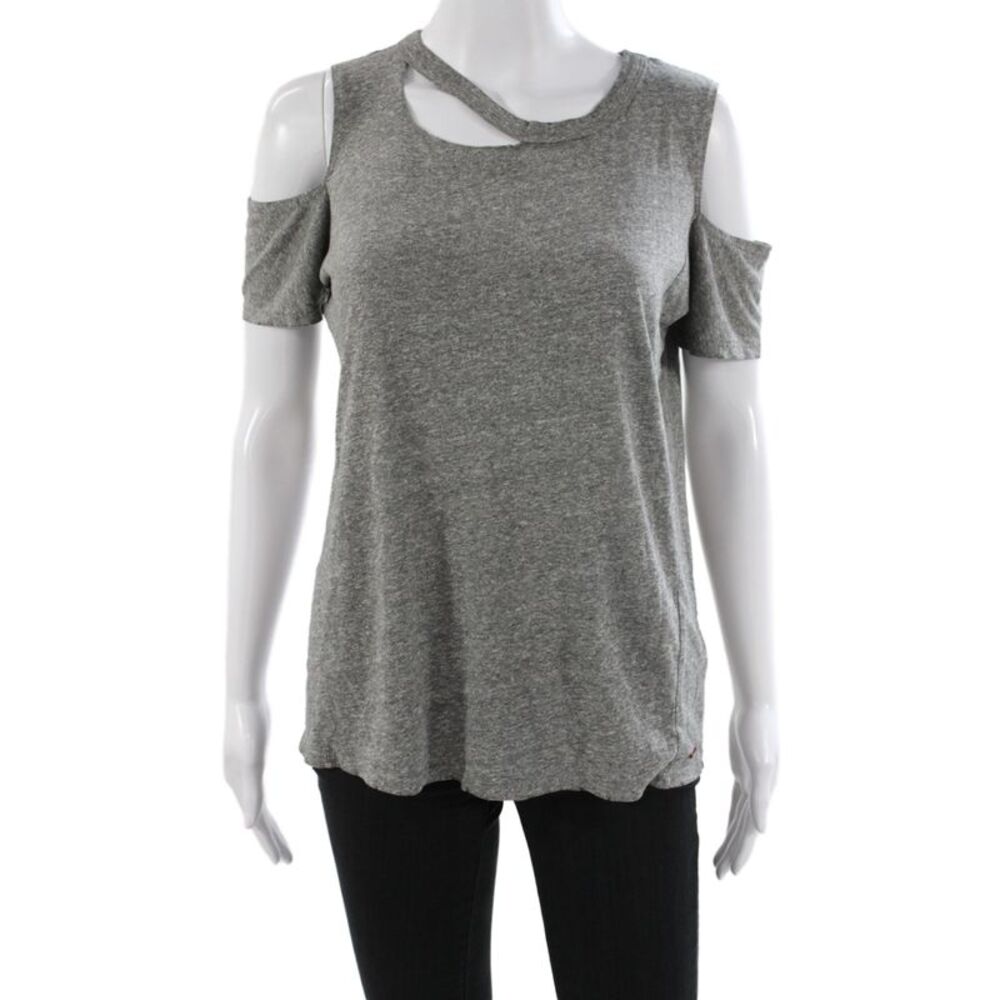 Philanthropy Women Jersey T-Shirt Gray Short Sleeve Round Neck Size M